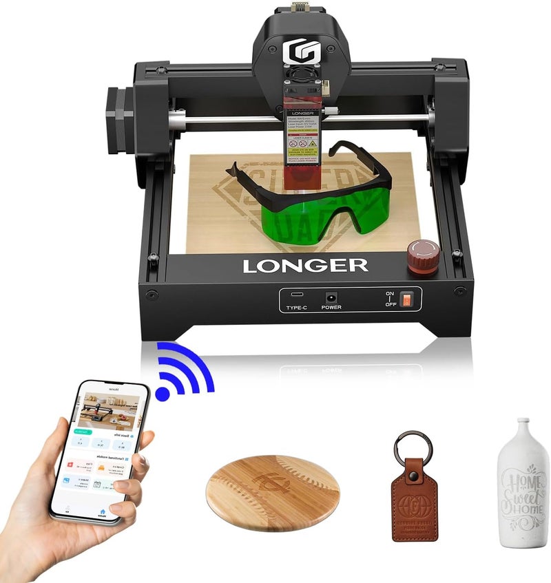 LONGER راي5 ميني 2.5 واط ليزر إنغرافر، سرعة عالية 32 بت 12000 مم/دقيقة، نقطة مضغوطة 0.04 مم، تحكم عبر تطبيق واي فاي، منطقة نقش 130×140 مم، نقش غير متصل، حماية للعين للأخشاب، الأكريليك، المعادن - Image 1